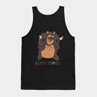 Beast mode graphic, gangster bear gone wild shooting guns cartoon, Men Women Tank Top